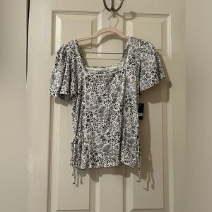 Lucky brand black and white floral square neck cotton top